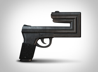 Self Inflicted Pain Concept as a Gun symbol pointing at the aggressor as a symbol of backfiring or boomerang effect as karma or wanting to punish others but instead the punishment is redirected.