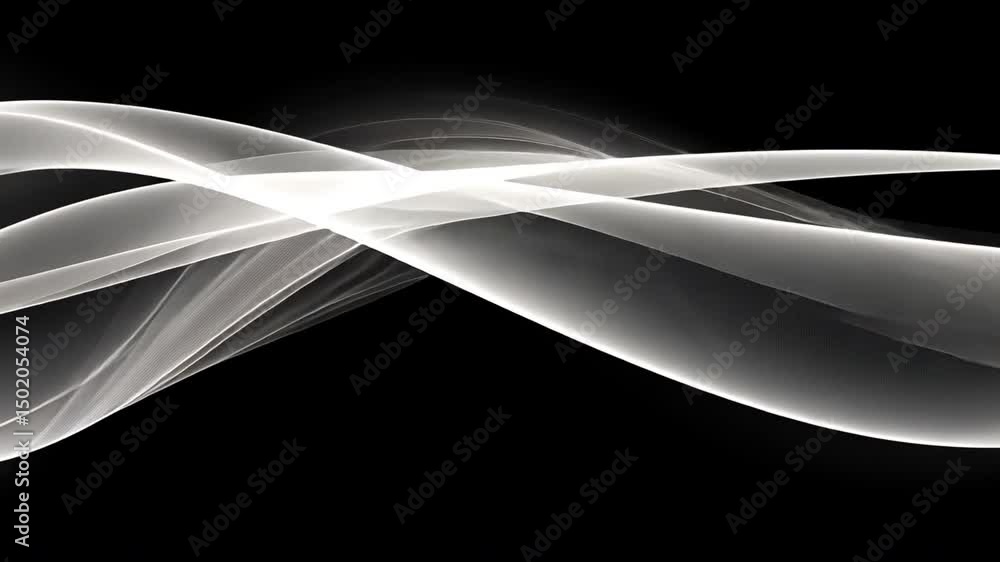 Poster smooth flowing abstract design of elegant white waves on black background, capturing motion and tran