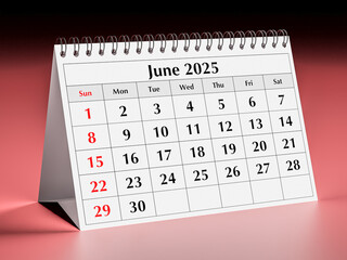 June 2025 calendar. One page of annual business desk monthly calendars i