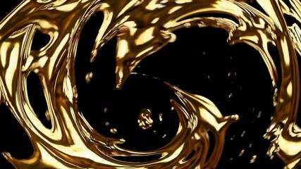 Dynamic gold liquid spiral on black background in motion - Powered by Adobe