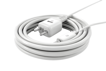 White Electrical Extension Cord Coiled on Black Background for Home and Office Use