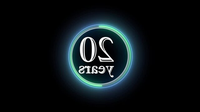 20 Years, 3D Rendering. Glow Alphabet Number in sphere ,20 Years Text Animation Effects Anniversary Digital neon Circle black Background.