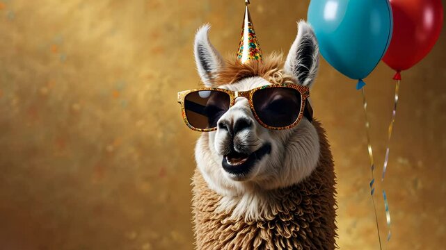 A closeup of funny lama and alpaca with sunglasses