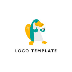Platypus with stopwatch cartoon hand drawn logo design. 