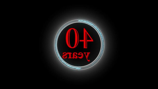 40 Years, 3D Rendering. Glow Alphabet Number in sphere ,40 Years Text Animation Effects Anniversary Digital neon Circle black Background.