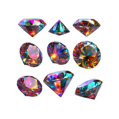 Fototapeta premium Collection of Sparkling Rainbow Diamonds Various Cuts and Angles