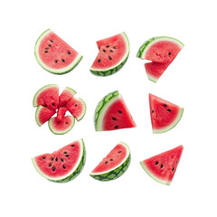 Juicy Watermelon Slices Falling on Transparent Background