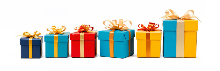 festive Christmas gifts, presents boxes in a row 3d-