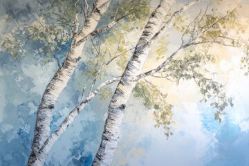 Fototapeta premium Birch trees in a soft, light, painted landscape