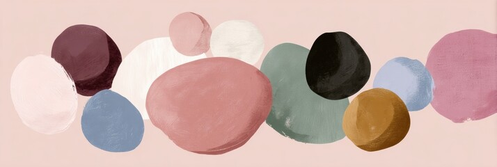 Abstract Art Sticker Shapes Layered on Soft Pink Background Create a Modern and Soothing Aesthetic Ideal for Creative Spaces or Home Decor