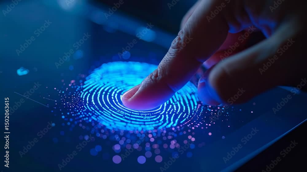Poster fingerprint scanning on a digital touchscreen for secure access control with biometric data
