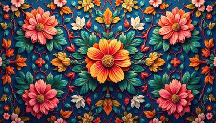 Intricate floral textile design, repeating motif , seamless, botanical