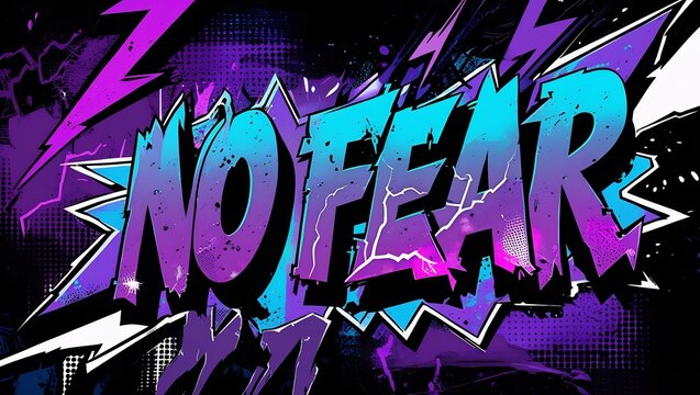 A vibrant no fear graffiti art with lightning bolts in black and purple colorscheme