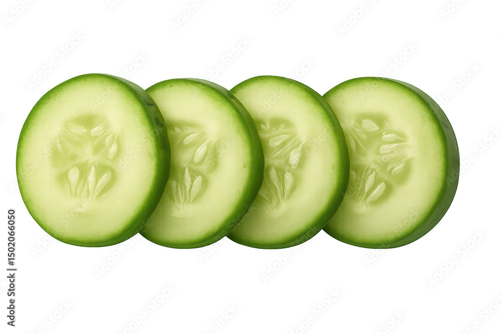 Poster four slices of cucumber creating a simple yet vibrant arrangement on a transparent background, ideal