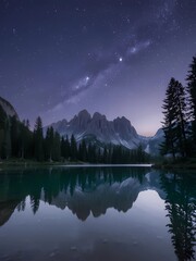 mountain lake at night