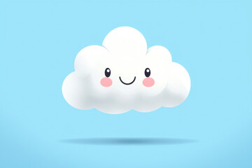 A whimsical clipart-style illustration features a fluffy white cloud with a joyful smile and rosy pink cheeks, set against a calming light blue sky that evokes a sense of playfulness and serenity