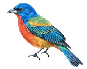Obraz premium Colorful Painted Bunting Bird Perched Gracefully on a Branch Against a Transparent Background