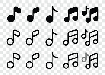 Set Of Musical Scale Icons, sold, outline, Music notes and treble clef icons set. Vector simple illustration isolated. eps10