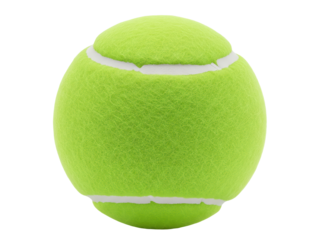A bright green tennis ball with a slight felt texture, isolated on a transparen background, soft even lighting, slight top-front perspective, studio photography style, no branding, no text or logos.
