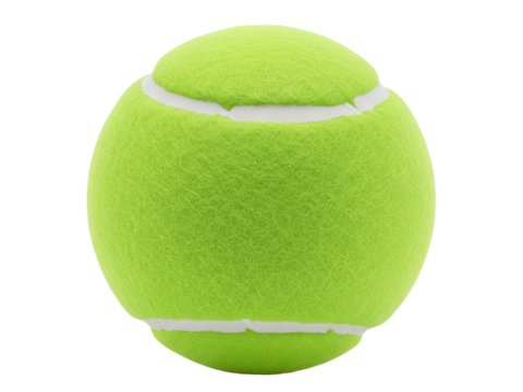 A bright green tennis ball with a slight felt texture, isolated on a transparen background, soft even lighting, slight top-front perspective, studio photography style, no branding, no text or logos.