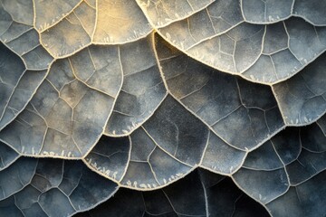 Obraz premium Close-up of a frozen, textured leaf with intricate vein patterns and delicate icy edges, capturing the beauty of nature.