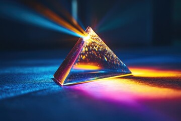 A prism refracts light, creating a spectrum of colors, showcasing the beauty of physics and light dispersion.