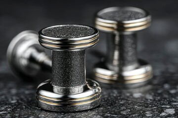 Premium Dumbbells for Fitness and Strength Training  HighQuality Metallic Weights on Dark Bac