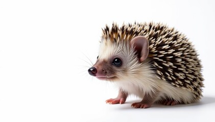 Obraz premium Close-up of a single hedgehog against pure white backdrop, close-up, focus, autumn