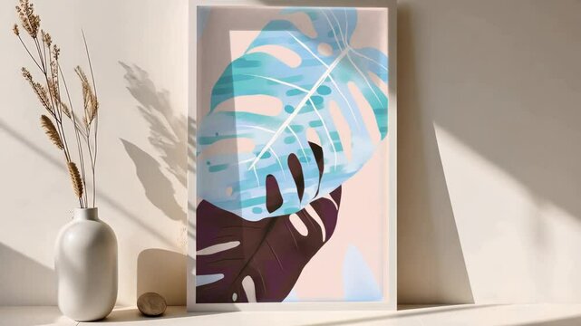 Picture frame leaning against wall live mockup, animated overlay, transparent 4K video, alpha channel, ProRes 4444