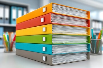 Stacked Colorful Folders for Organized Office Workspaces and Document Management