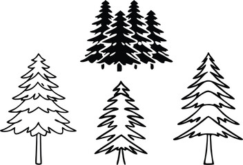 Obraz premium Collection of Stylized Pine Trees for Various Design Purposes