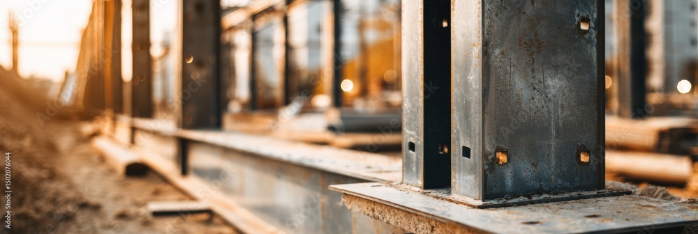 Aufkleber building foundation frame constructed from steel with blurred background highlighting construction a