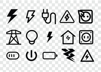 Energy concept. Electricity icon Set, lightning, lamp. Vector illustration can be used for topics like engineering, power. eps10
