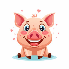 Fototapeta premium cute pig cartoon character sitting in water with flying pink hearts flying near head