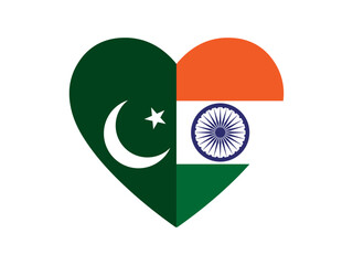 Indian and Pakistan flag in heart shape