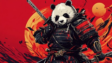 Powerful panda warrior in samurai armor.