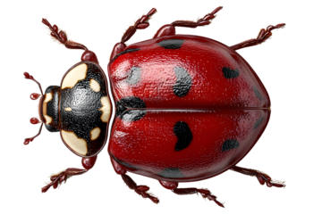 Closeup view of a ladybug with red shell and black spots detailed illustration