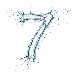 Water number seven isolated on transparent background