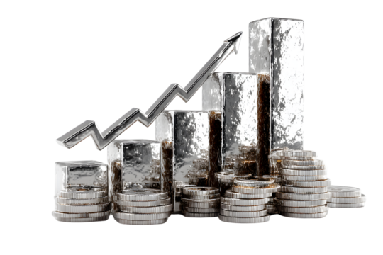 Financial Growth and Success Stacks of Coins with Rising Arrow Graph - Powered by Adobe