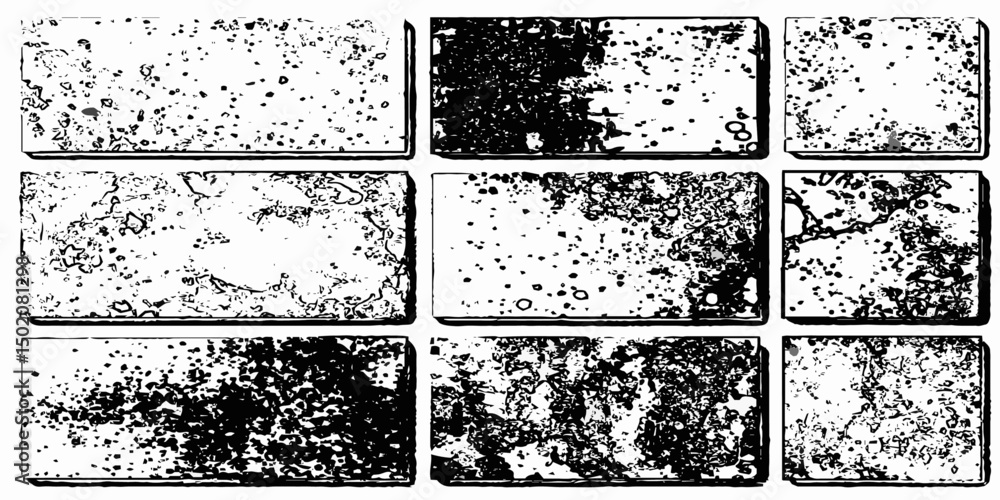 Poster collection of abstract black and white grunge textures perfect for adding depth and style.in a grid 