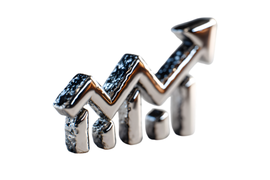 3D Metallic Graph Line Representing Growth and Progress in Business and Finance