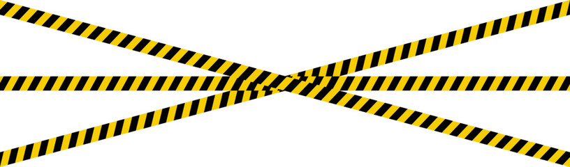 Hazardous warning tape set with seamless black and yellow lines for crime scenes and construction zones. Includes caution signs borders brushes and under construction background for web safety.