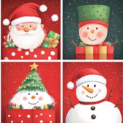Festive christmas characters in gift boxes.