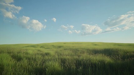Expansive field of grass under a partly cloudy sky.