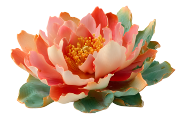 Closeup of a vibrant multicolored flower with detailed petals and textured leaves