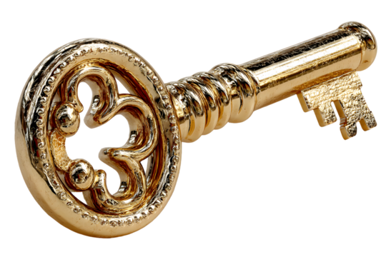 Ornate Golden Key Antique Design Luxury Treasure Symbol