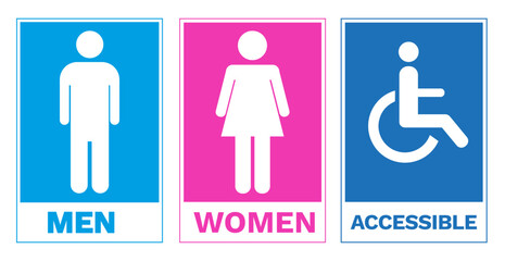 Restroom Icons Set &ndash; Men, Women, and Accessibility Wheelchair Symbol, EPS Vector