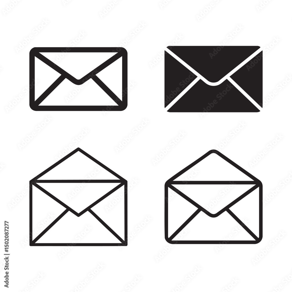 Fototapete envelope icon set: a collection of stylized envelope icons, available in various forms of visual sty