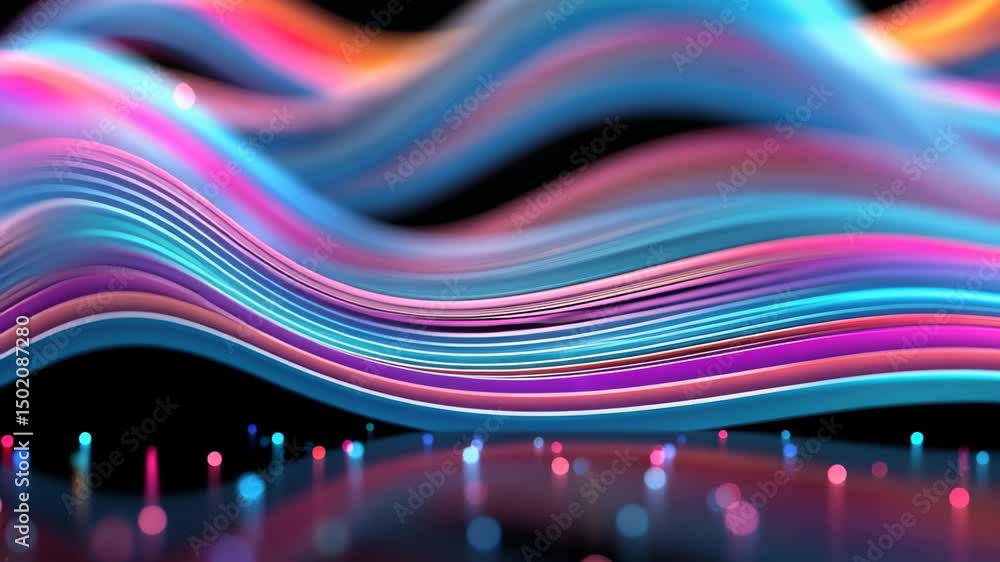 Poster abstract wavy lines: dynamic and colorful abstract wavy lines flow across a dark backdrop, reflectin
