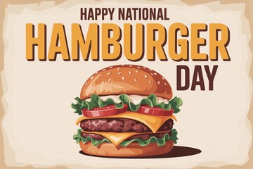 National Hamburger Day. Tempting, appetizing double cheeseburger.